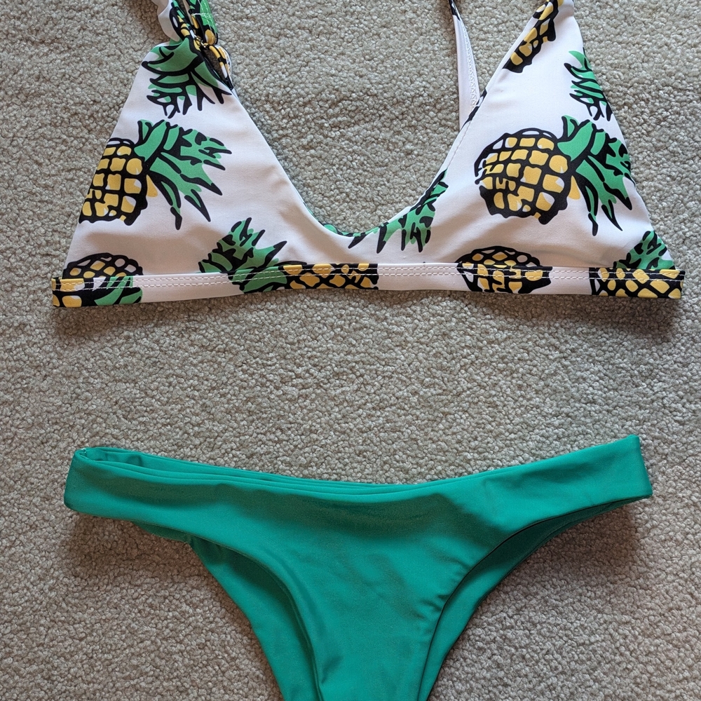 Pineapple Print Bikini Top with Green Bottoms